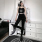 Dark Gothic Slim Fleece Legging Women Sexy Black Suede Embossing Long Skinny Legging Goth Indie Big Flower Printed Bottoms