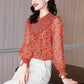 Spring and Autumn Floral Shirt Women's Long-sleeved All-match Chiffon Shirt Top Women
