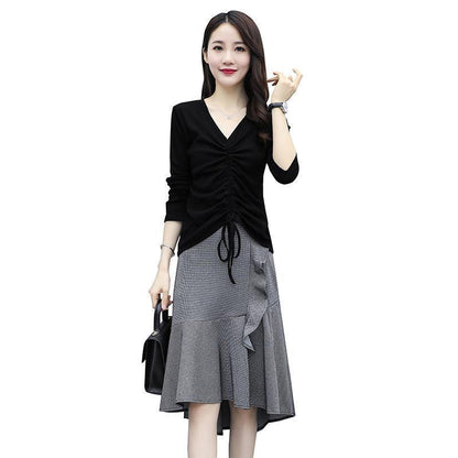Women Summer Elegant Dress Irregular Casual Skirt Suit V-Neck Vintage Two-piece Set Slim Holiday Skirt Set