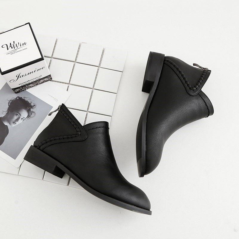 Boot Women Ankle Boots Autumn Booties Leather Women's Square Heel Shoes Female Winter Footwear