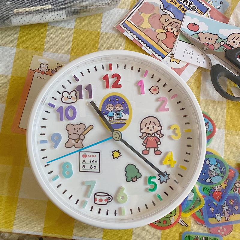 DIY Cute Small Wall Clock Creative Cartoon Wall-mounted Children's Clock Bedroom Table Living Room Home Graffiti Clock
