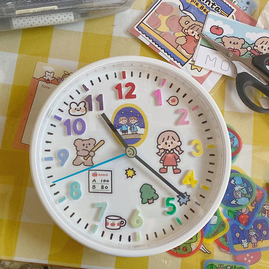 DIY Cute Small Wall Clock Creative Cartoon Wall-mounted Children's Clock Bedroom Table Living Room Home Graffiti Clock