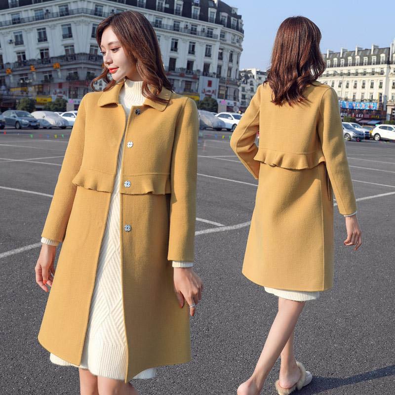 Woolen Coat Women's Mid-length Autumn and Winter Small Fashionable Plaid Coat with Fungus