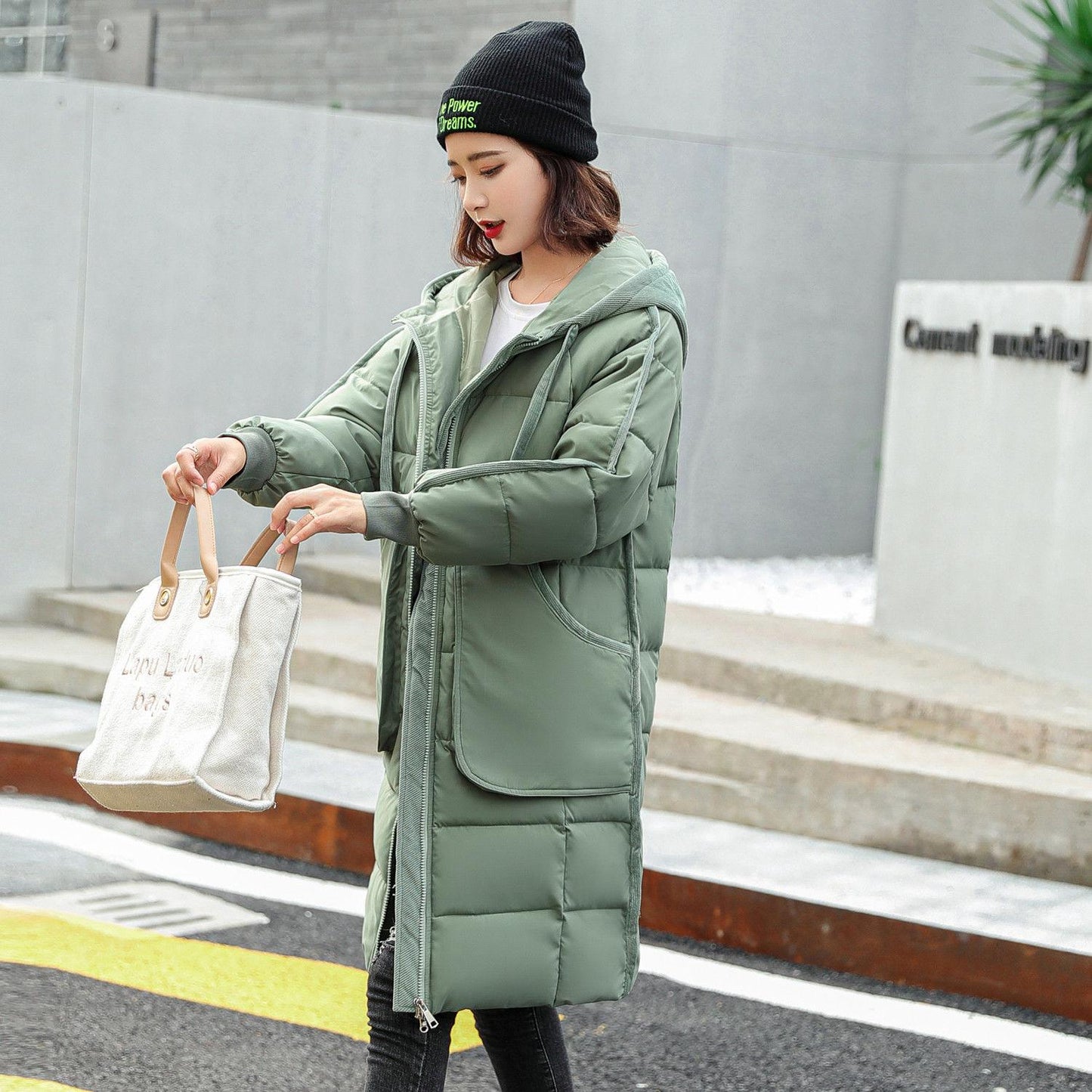 Winter Down Women's Mid-length Loose Straight-leg Temperament Padded Jacket Plus Size Korean Padded Jacket