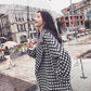 Autumn and Winter Woolen Coat Black and White Houndstooth Long Woolen Coat Over The Knee and Waist Plus Size Women's Woolen Coat