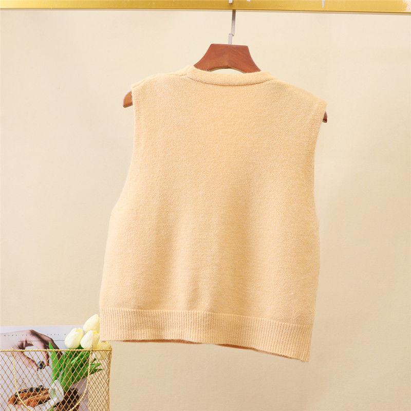 Sweater Vest Women Solid Autumn Winter All-match Leisure Outerwear Knitted V-Neck Sleeveless Female Elegant Chic Simple Harajuku