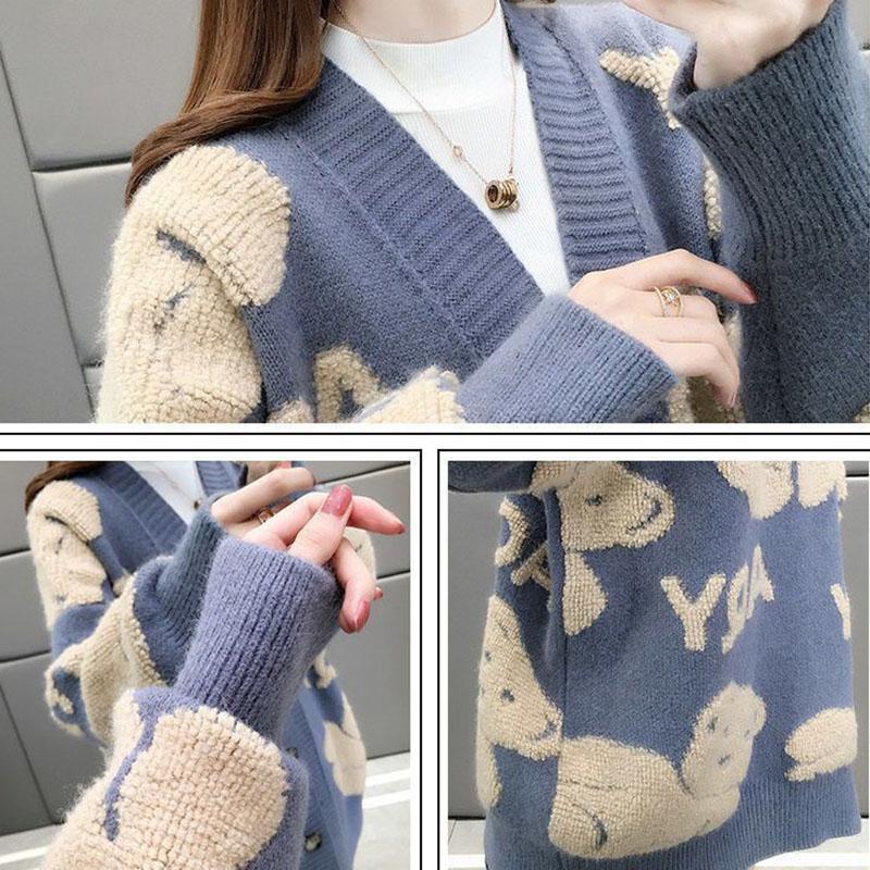 Autumn and Winter Casual Loose Sweater Ins Style Knitted Cardigan Top Fashion Simple Female Jacket