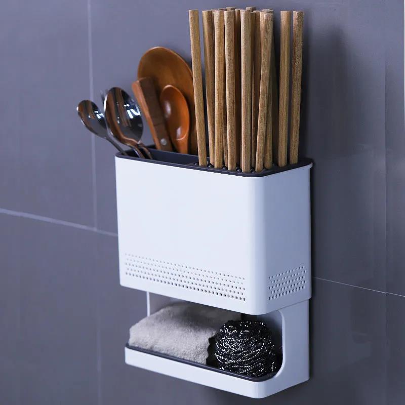 Chopsticks Rack Household Kitchen Knife Rack Spoon Storage Box Chopsticks Cage Wall-mounted Draining Chopsticks Basket