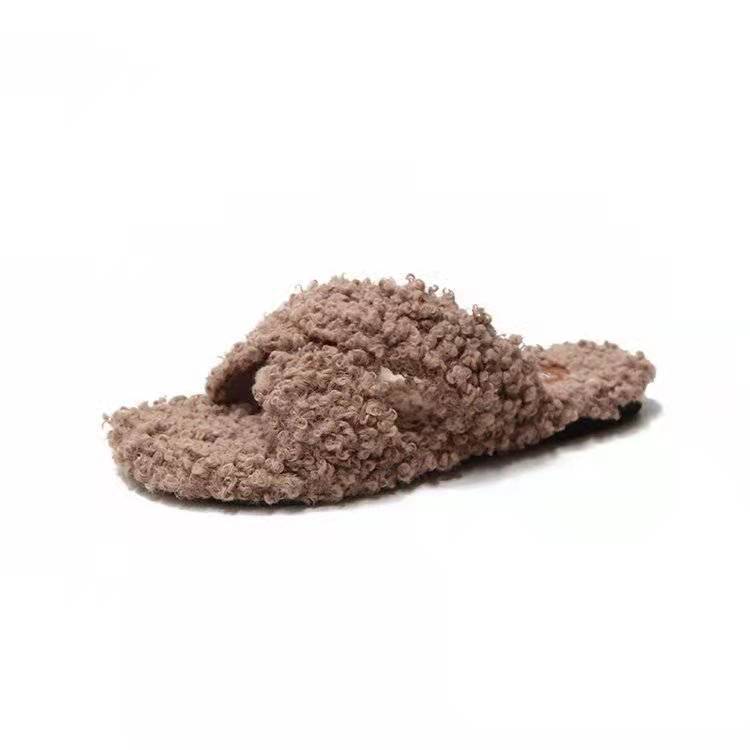 Autumn and Winter Plush Slippers Ladies Fashion All-match Flat Shoes Trend Casual