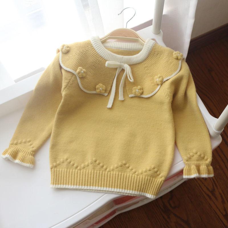 Girls Sweater Autumn and Winter New Sweater Baby Pullover Bottomed Shirt Children's Doll Collar Top