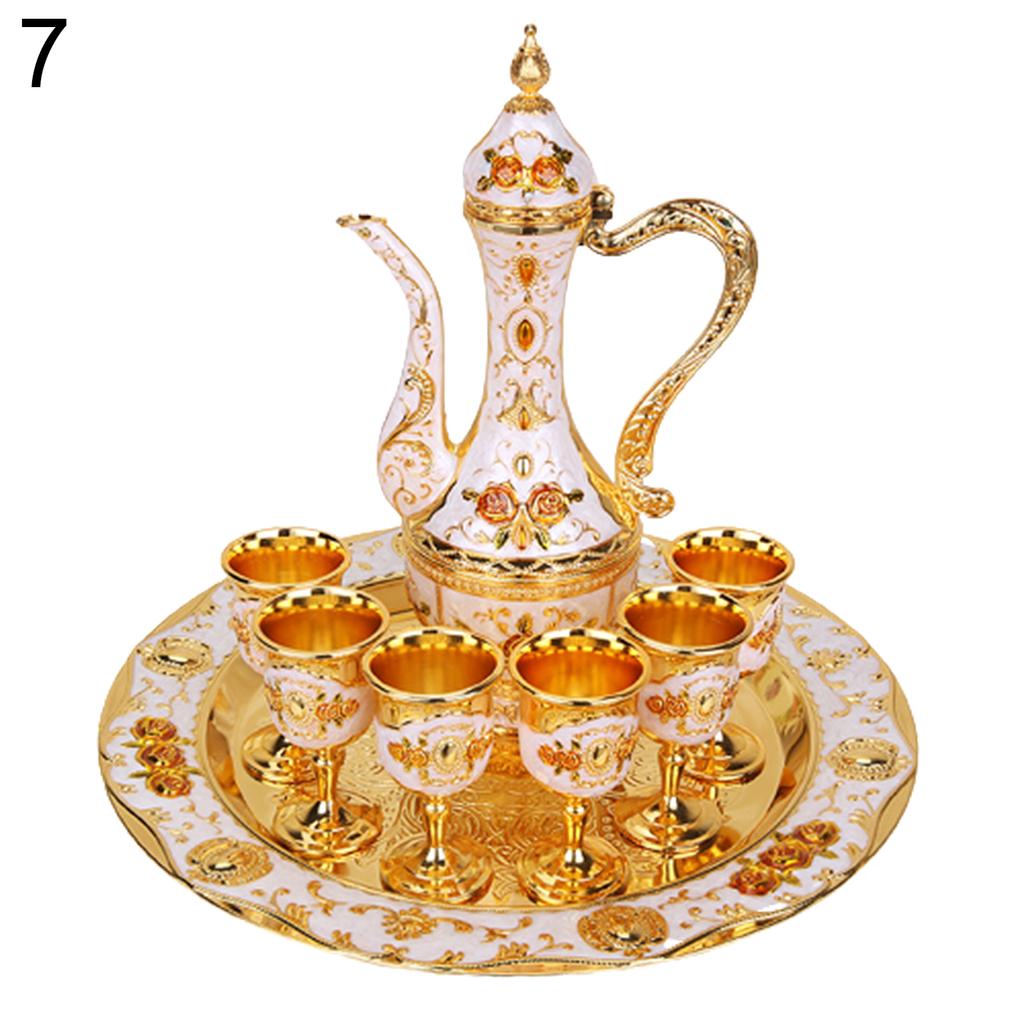8Pcs/Set Retro Zinc Alloy Wine Cup Kettle Tray Kit Home Wedding Decor Container