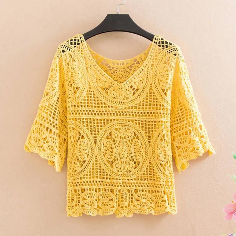 Knitted Cutout Crochet Small Shawl Blouse Women's Pullover Tops Sweet Cover-Ups with Sling Dresses Women's Cutout Tops