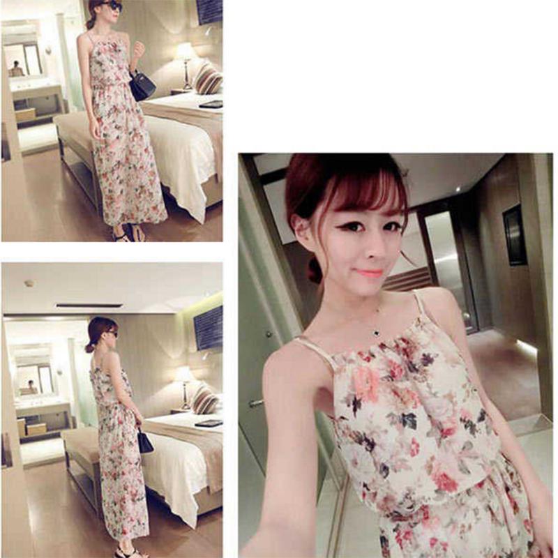 Fashion Sweet Beach Backless Dress Boho Long Floral Dress Women's Summer Camisole Dress Women