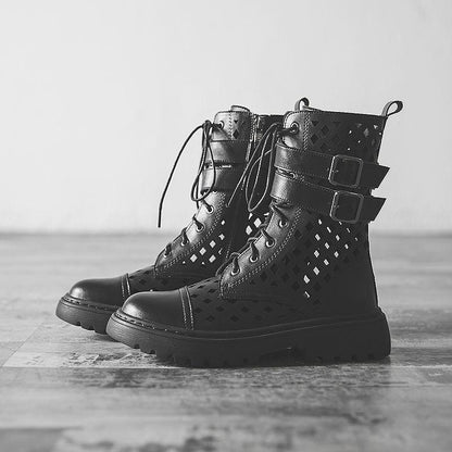 Medium Tube Martin Boots Thin Feet Hollow Female Boots Martin Boots Female Korean Version
