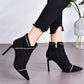 Autumn Winter Women's Boots Stiletto High-heeled Pointed Boots Zipper Rhinestones Martin Boots 9CM