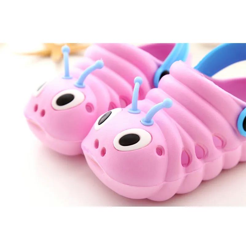 Kids Summer Sandals Boys Girls Soft Sole Cartoon Caterpillar Sandals Indoor Anti-slip Casual Hollow Flat Shoes
