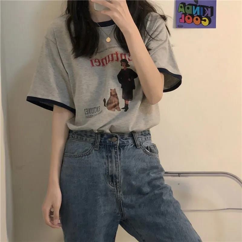 Women's Summer Loose Versatile Printed Short Sleeve Top T-Shirt