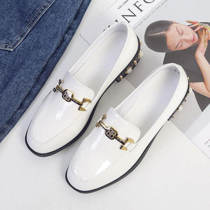 Glossy Cute Working Leather Shoes Women's British All-match Thick-heeled Mid-heel Single-shoes Women's Mid-heel Leather Shoes