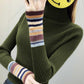 Pofulove Women Striped Turtleneck Sweater Winter Long Sleeve Slim Knitted Pullover Bottoming Shirt