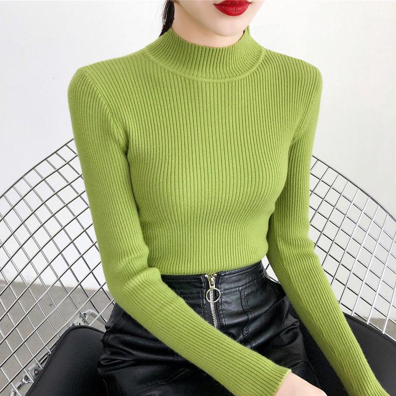Autumn and Winter Half Turtleneck Sweater Short Knit Bottoming Shirt European and American Style All-match Female Top