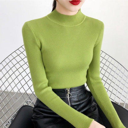 Autumn and Winter Half Turtleneck Sweater Short Knit Bottoming Shirt European and American Style All-match Female Top