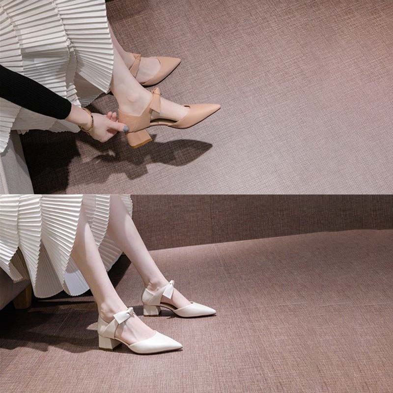 Women's Shoes Pointed Toe Hollow Bow 5cm High Heels Female Students Thick Heel Sexy Fashion Single Shoes