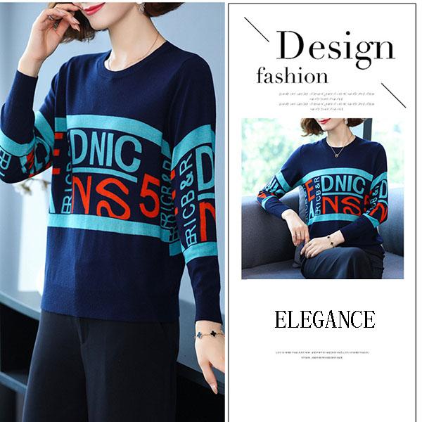Autumn Winter Women's Printed Sweater Loose Large Size Jumper Long Sleeve Casual Round Neck Sweater Knitwear