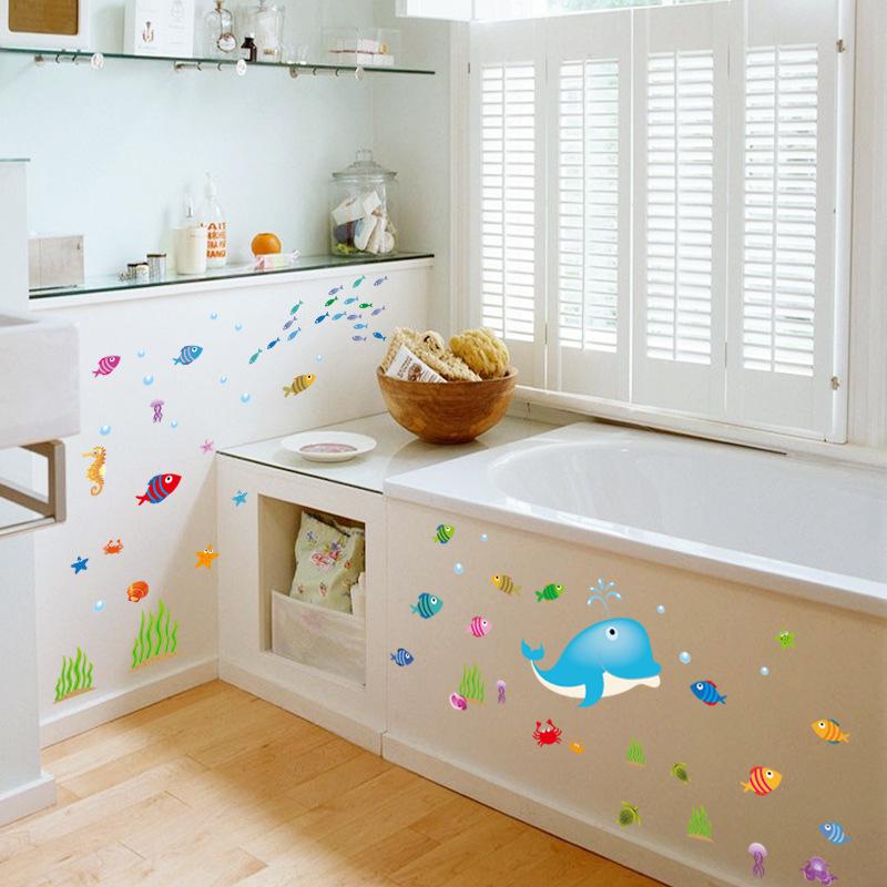 Dolphin fish children's room kindergarten cartoon bedroom room background decorative wall stickers