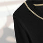 Black Round Neck Dress for Fall/winter 2021 Contrast Color Waist Knit A-line Dress Knitted Base Dress