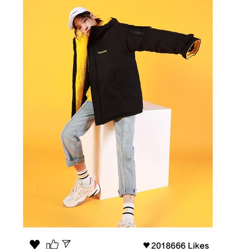 Winter Women's Solid Color Cotton Jacket Fashion Solid Color Mid-length Down Jacket Thickened Warm Mid-length Cotton Jacket