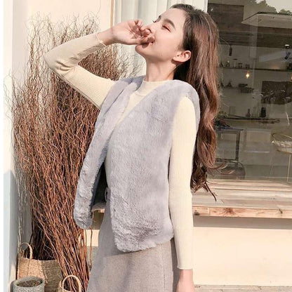 Women's Short Fur Waistcoat Imitation Rabbit Fur Waistcoat Waistcoat All-match Mink Fur Waistcoat Ladies Warm Jacket