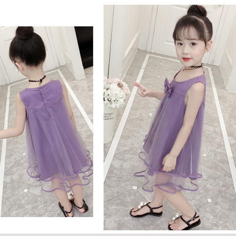 Children's Clothing Girls Summer Clothing Solid Color Sweet Mesh Dress Sleeveless Children's Vest Skirt Girl Princess Dress