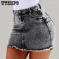 Denim Skirt Solid Color High Waist Pocket Student Short Cowboy Skirt Knee Length A-line Skirts