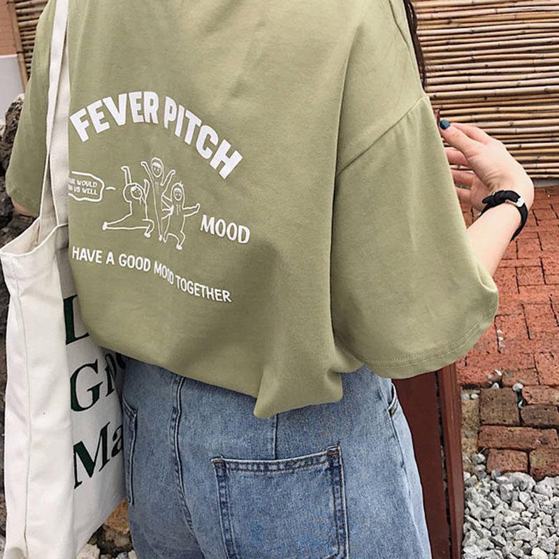 Short Sleeve T-shirt Women Summer Loose Round Neck Top Solid Color