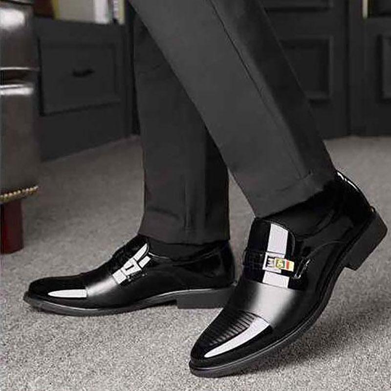 Men's Leather Shoes Business Dress Shoes British and Korean Style Set Feet Black Casual Leather Shoes Youth Work Shoes