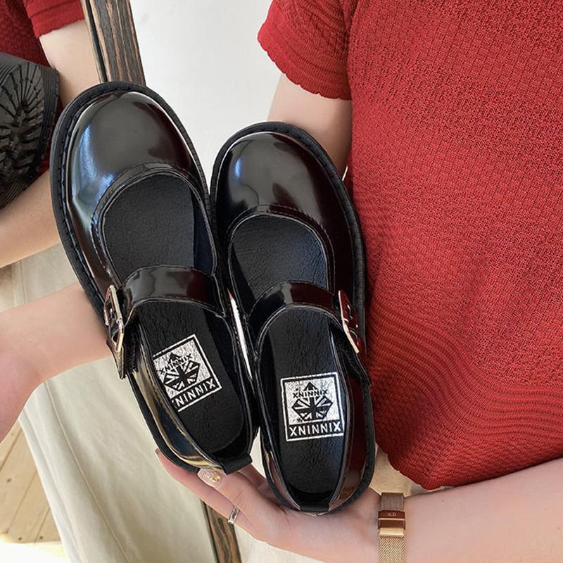 Japanese Women's Small Leather Shoes Korean Style All-match Retro British Style Leather Shoes Thick-soled Round-toe Thin Women's Shoes