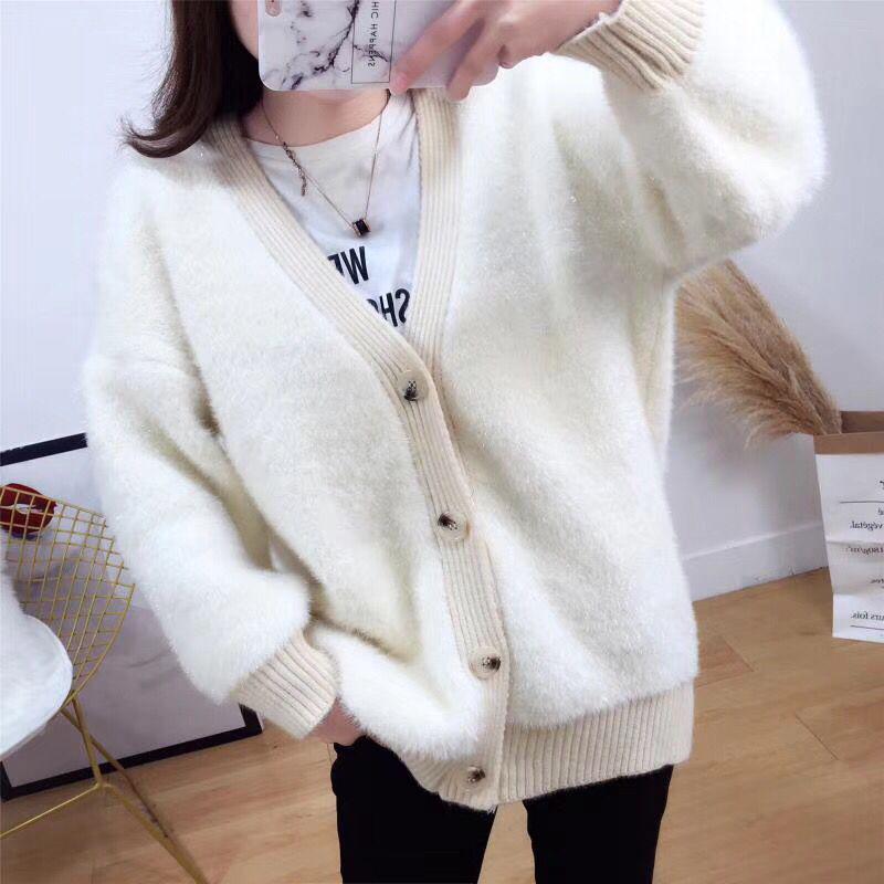 Sweater Cardigan Women's Autumn and Winter New Thick and Fairy Loose Net Red Knit Jacket