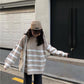 Autumn and Winter College Style Round Neck Striped Sweater Female Student Loose Mid-length Top Sweater Coat
