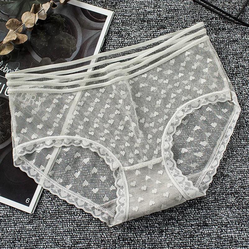 Lace Panties Women's Summer Mid-waist Seamless Hollow Transparent Sexy Ladies Large Size Thin