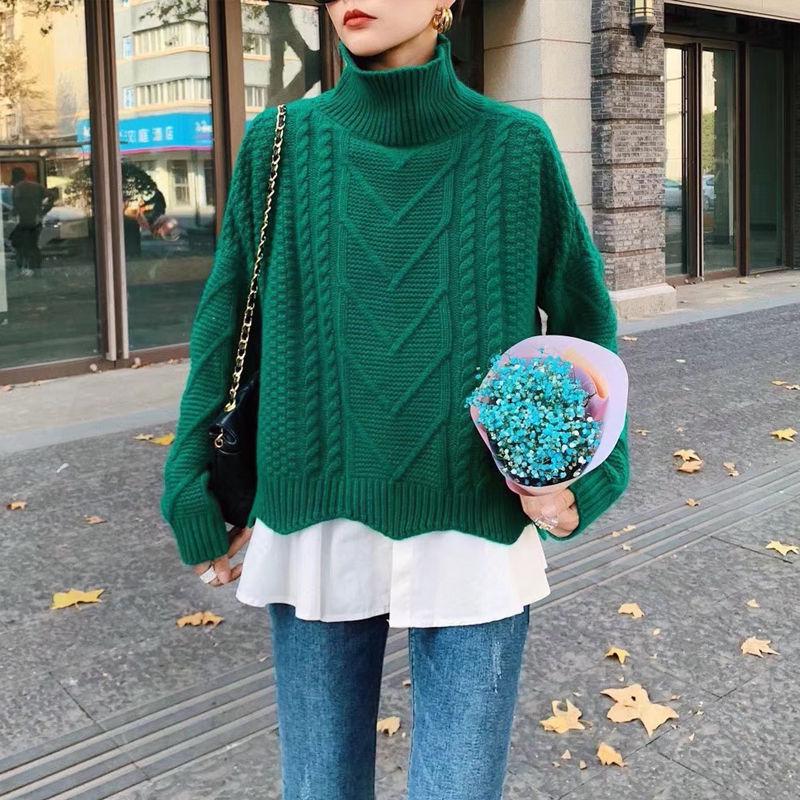 Turtleneck Suit Twist Sweater + Sleeveless Ruffle Shirt Women Linen Two-piece Winter