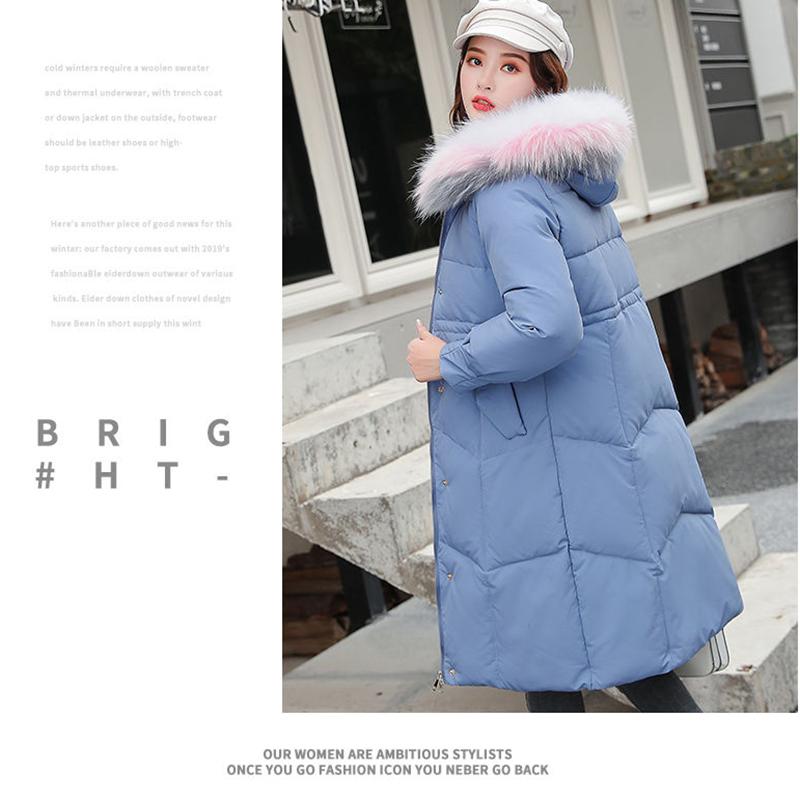 Long Fur Collar Hooded Down Padded Jacket Slim Thick Warmth Parka Coat