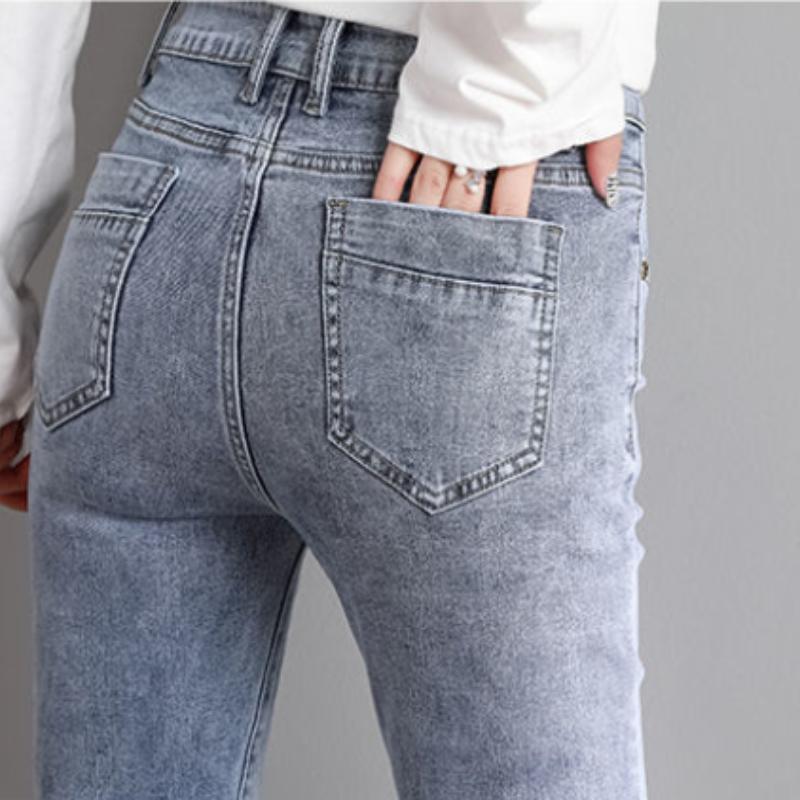 Spring and Autumn Straight Stretch Jeans Women's Thin Slim High Waist Large Size Trendy Korean Style Wild Loose Straight Pants