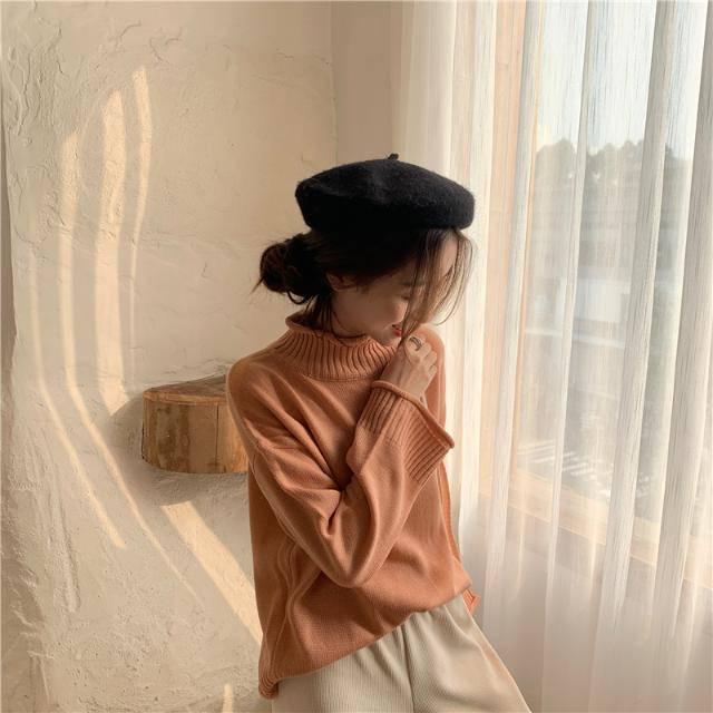 Plus Size Knitted Half Turtleneck Winter Cashmere Brick Red Sweater for Women Warm Sweaters Female
