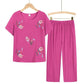 Women Clothes Summer Cotton and Linen Homewear Set Short Sleeve Floral Print T-shirt Pants Loose Two Pieces Set Outfit for Middle-aged Large Size