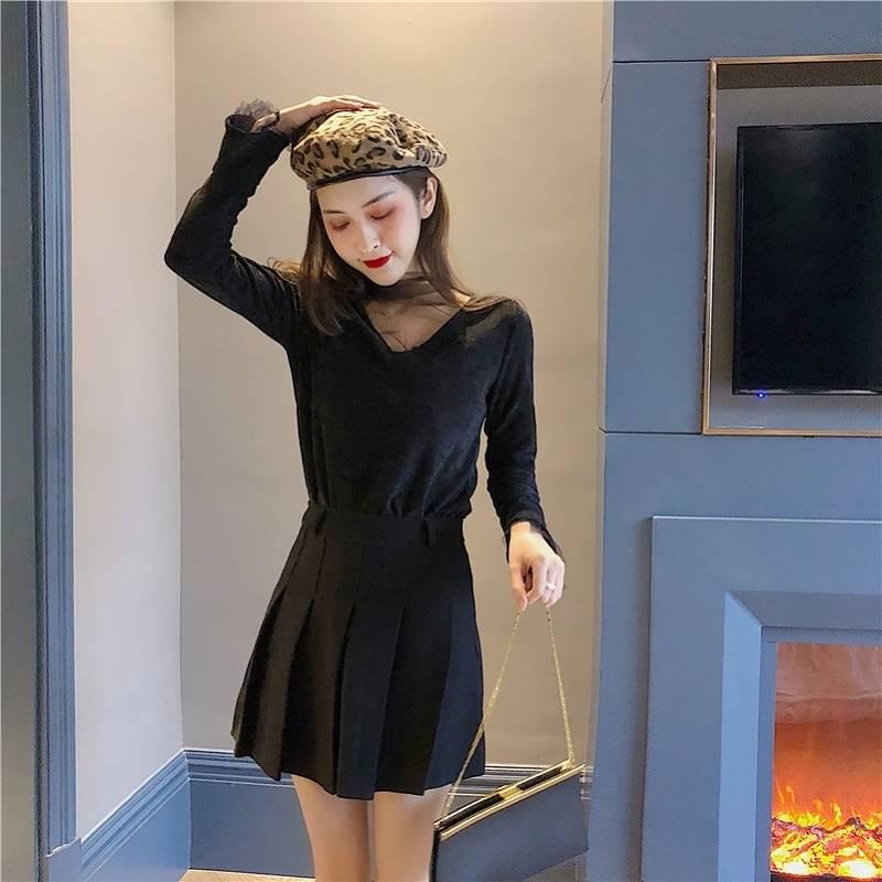 Pofulove Wild Stand-up Collar Net Gauze Style Slim Sexy Jacket Women Autumn and Winter Retro Chic