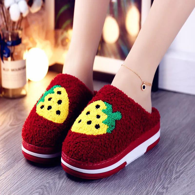 Winter Cotton Slippers Female Bag with Home Thick-soled Love Plush Shoes Warm Slippers Ladies High-heeled Cute Plush Shoes