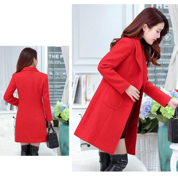 Women's Woolen Coat Female Mid-Long Jacket Women's Popular Woolen Coat Ladies Overcoat Plus Size 6XL