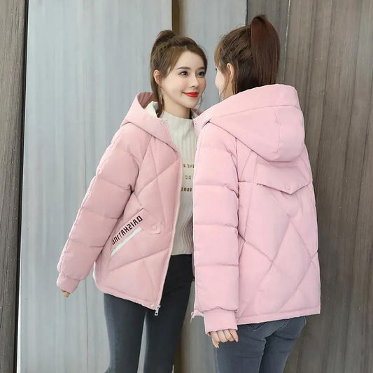 Winter Cotton-padded Jacket Women's Cotton-padded Jacket Women's Short Korean Version of Loose Hooded Thickened Printing Down Padded Jacket