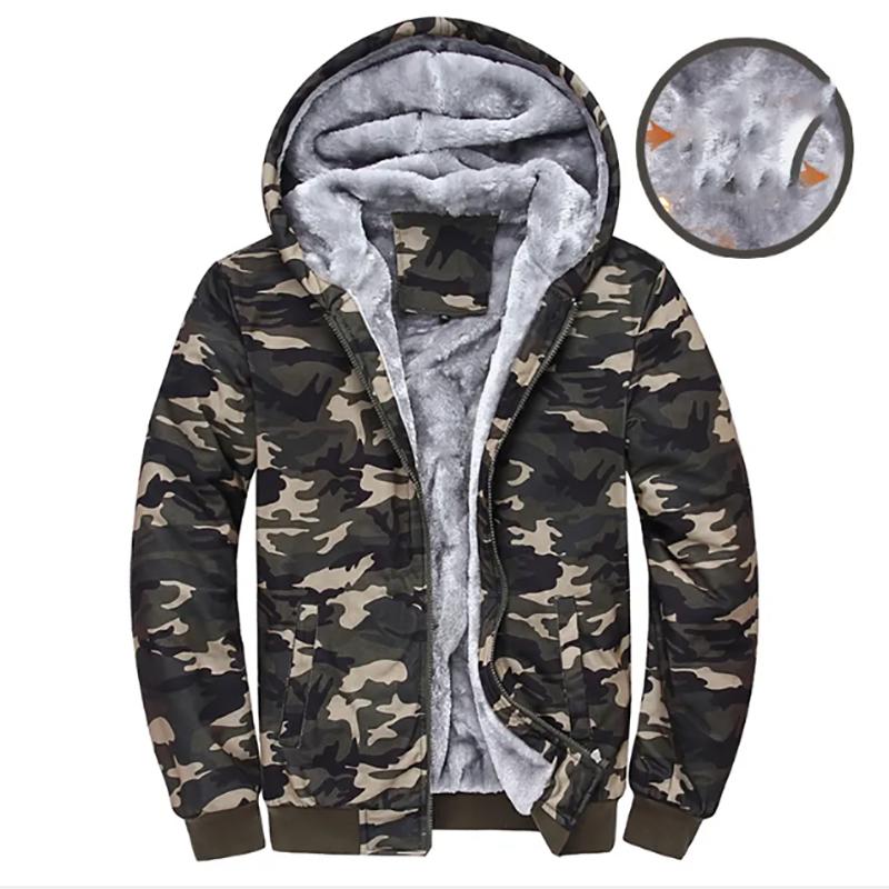 Camouflage Plus Velvet Sweater Hooded Jacket Men's Plus Size Jackets Autumn and Winter Business Slim Thickened Jackets