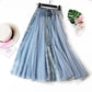 Elastic High Waist Women Tulle Skirt Spring Summer Ladies Mesh Long Skirt Elegant A Line Girls Skirts
